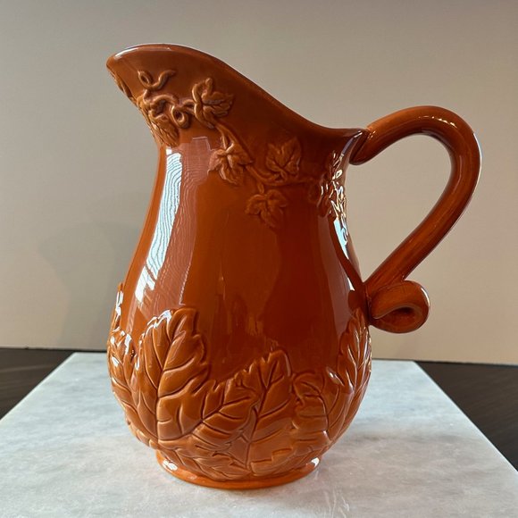 Harvest Pitcher - Burnt Orange Ceramic Pitcher with Fall Motif - Picture 4 of 5